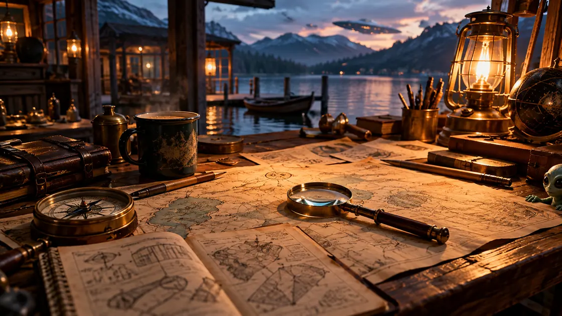 An investigation notebook and illuminated instruments on a dark desk